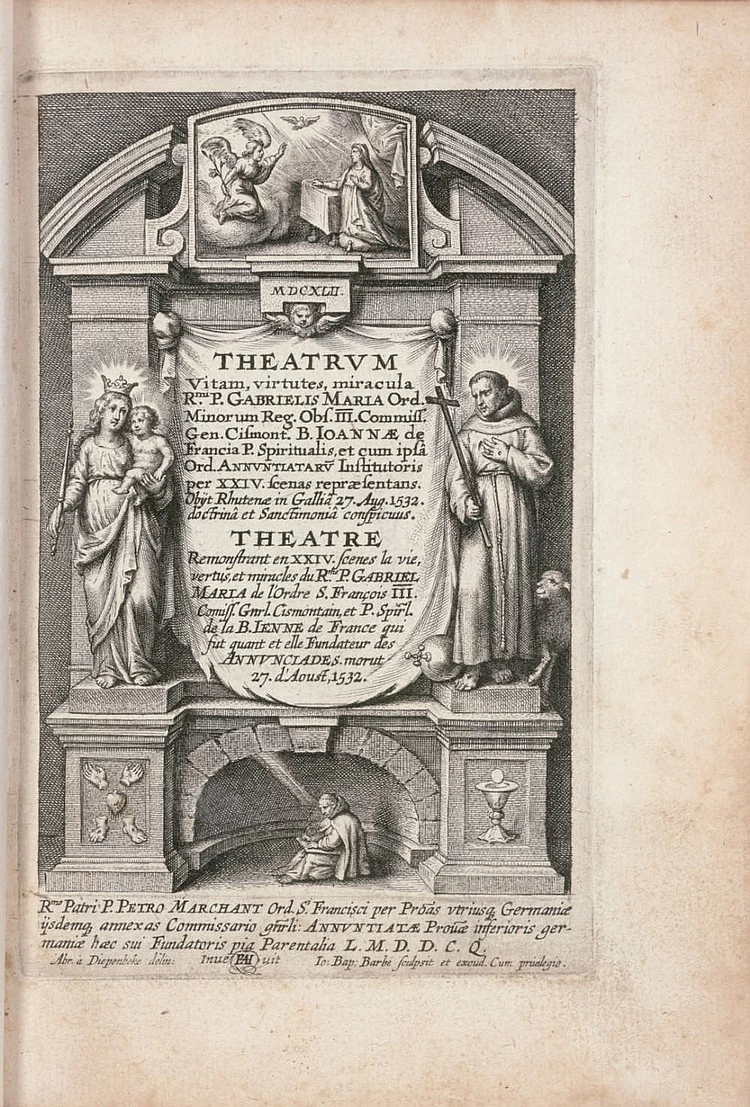 Il teatro, la vita, le virtù, i miracoli di Rmi P. Gabrielis Maria - frontespizio